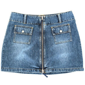 VTG 90s Y2K Denim Cargo Patch Pocket Zipper Preppy Classic Academia Mini Skirt
